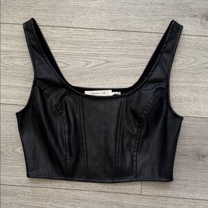 Mustard Seed Black Faux Leather Crop Top
